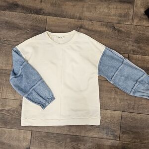 Womens Cream Denim Crewneck Sweater